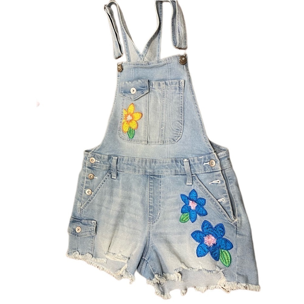 Nobo Kids Blue Overalls Embroidery Flowers -Size 7-9